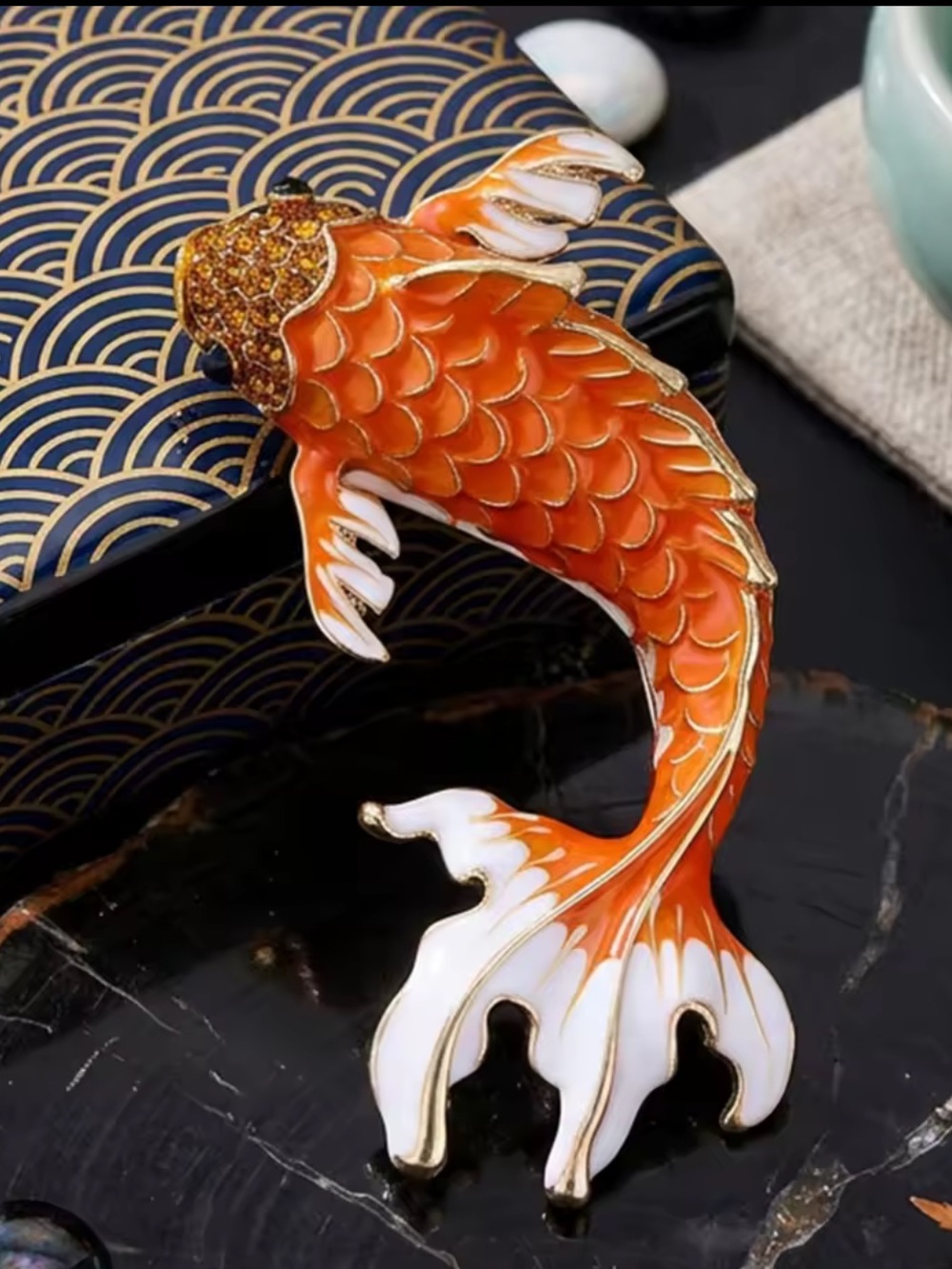 Orange Fish Gold Brooch